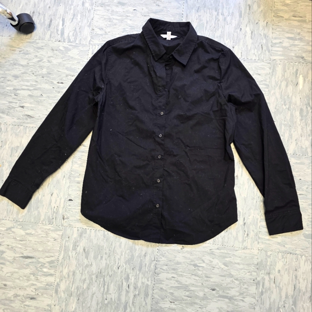 Time‎ And Tru Long Sleeve Collar Size Large Button Down Black Blouse